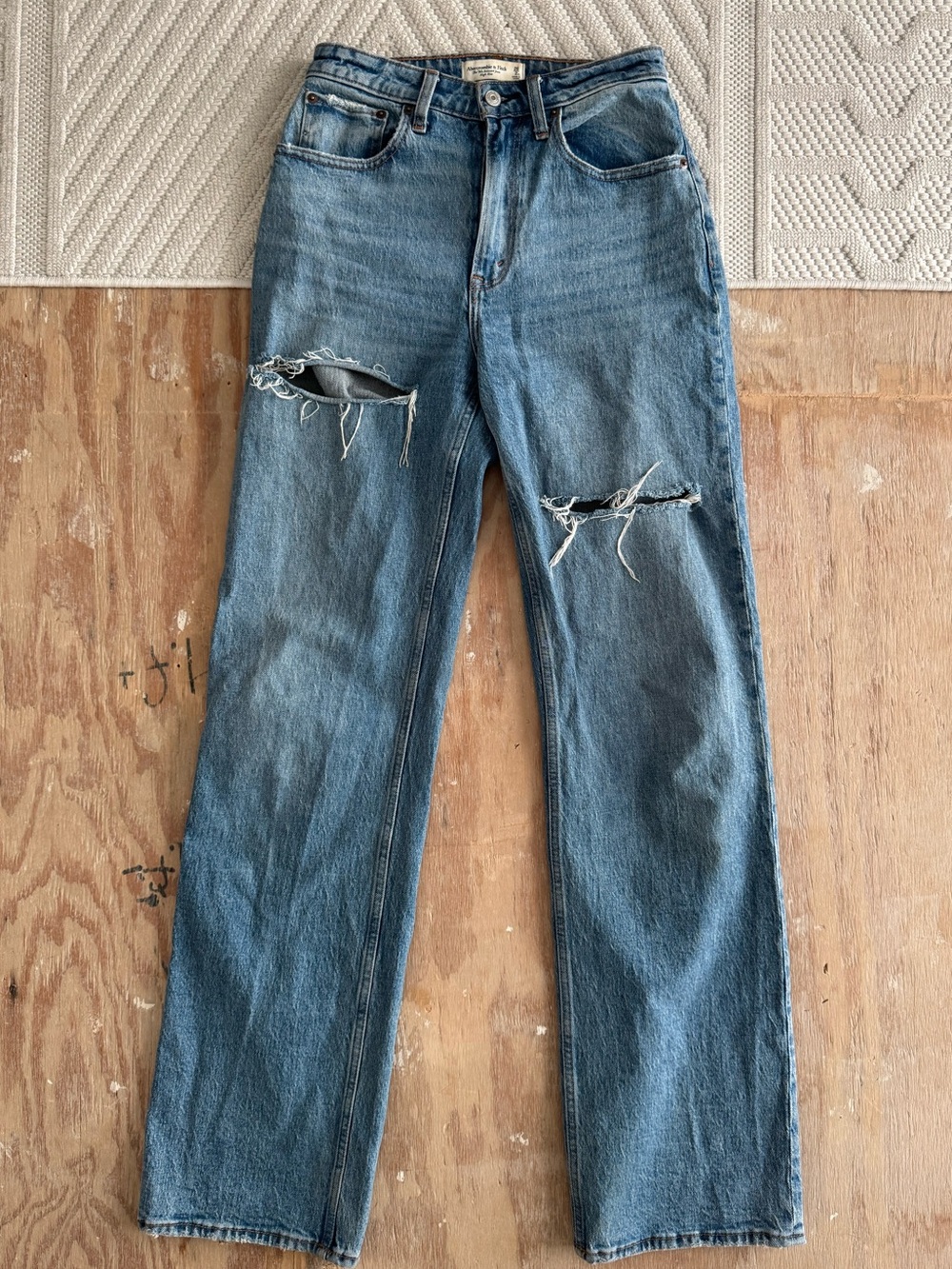 Abercrombie & Fitch Distressed Blue Straight Jeans